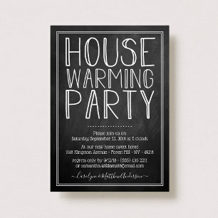 Trendy Chalkboard Typography Housewarming Party Kaart