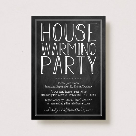 Trendy Chalkboard Typography Housewarming Party Kaart