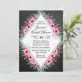 Trendy Chalkboard Waterverf Flowers Vrijgezellenfe Kaart (Staand voorkant)