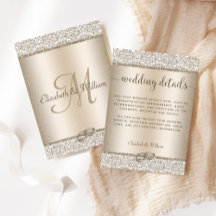 Trendy Champagne Glitter Damask Wedding Details