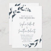 Trendy Charcoal Botanicals QR Code Bruiloft Kaart (Voorkant / Achterkant)