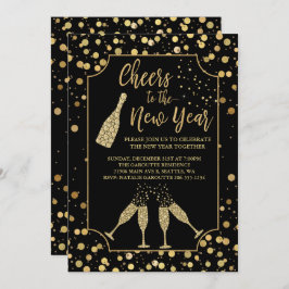 Trendy Cheers to the New Year Party Invitation Kaart