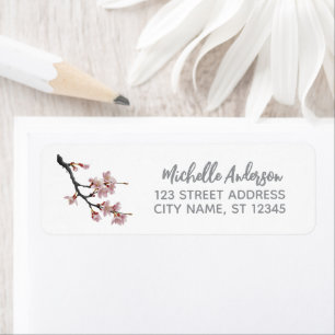 Trendy Cherry Blossom Tree Branch Retouradres Etiket