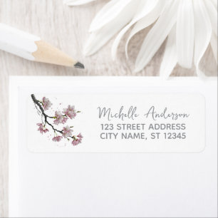 Trendy Cherry Blossom Tree Branch Retouradres Etiket
