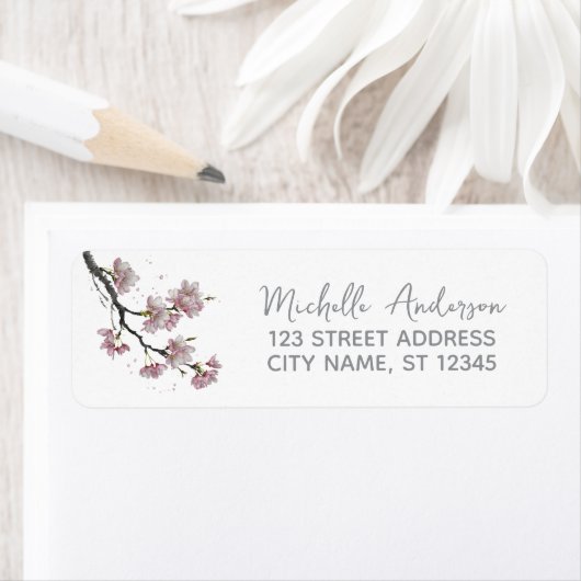 Trendy Cherry Blossom Tree Branch Retouradres Etiket (Insitu)