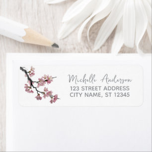 Trendy Cherry Blossom Tree Branch Retouradres Etiket