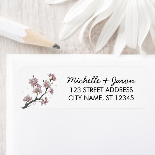 Trendy Cherry Blossom Tree Branch Retouradres Etiket (Insitu)