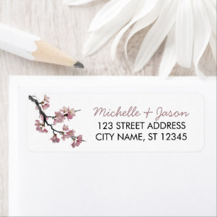 Trendy Cherry Blossom Tree Branch Retouradres Etiket