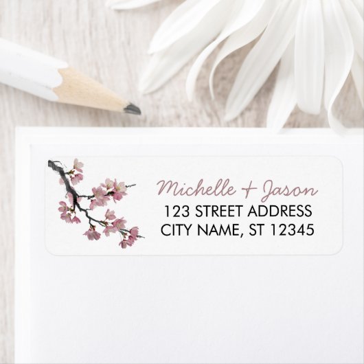 Trendy Cherry Blossom Tree Branch Retouradres Etiket (Insitu)