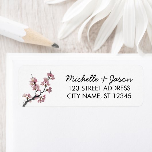 Trendy Cherry Blossom Tree Branch Retouradres Etiket (Insitu)