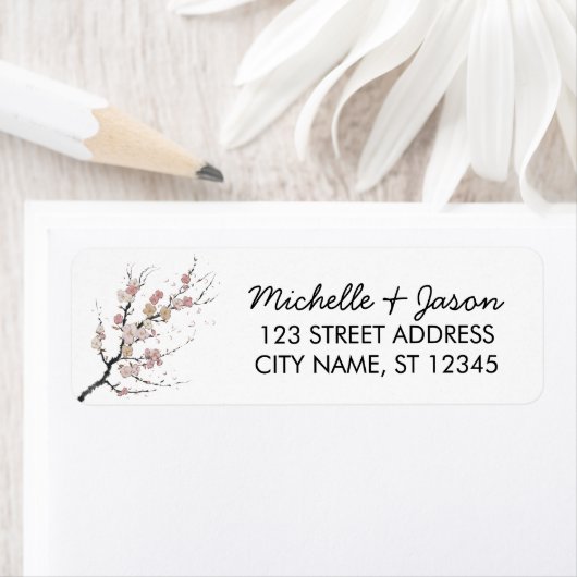 Trendy Cherry Blossom Tree Branch Retouradres Etiket (Insitu)