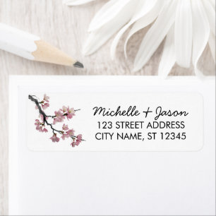 Trendy Cherry Blossom Tree Branch Retouradres Etiket