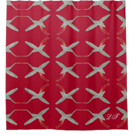 Trendy Cherry Red Moderne Chic Kraanvogels Douchegordijn