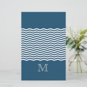 Trendy chevron blue monogram briefpapier (Staand voorkant)