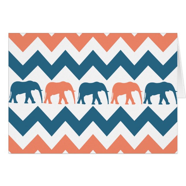 Trendy Chevron Elephants Coral Blue Stripe Pattern (Voorkant Horizontaal)