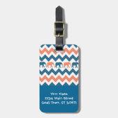 Trendy Chevron Elephants Coral Blue Stripe Pattern Bagagelabel (Voorkant verticaal)