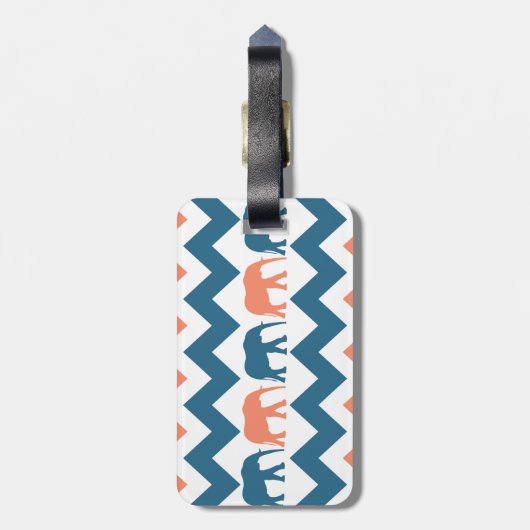 Trendy Chevron Elephants Coral Blue Stripe Pattern Bagagelabel (Achterkant verticaal)