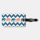 Trendy Chevron Elephants Coral Blue Stripe Pattern Bagagelabel (Achterkant horizontaal)