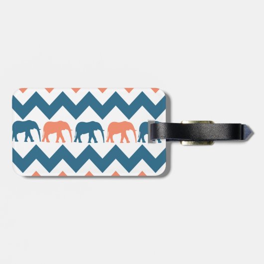 Trendy Chevron Elephants Coral Blue Stripe Pattern Bagagelabel (Achterkant horizontaal)