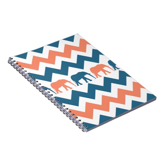 Trendy Chevron Elephants Coral Blue Stripe Pattern Notitieboek (Rechterzijde)