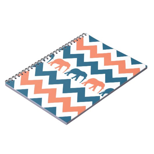 Trendy Chevron Elephants Coral Blue Stripe Pattern Notitieboek (Linkerzijde)