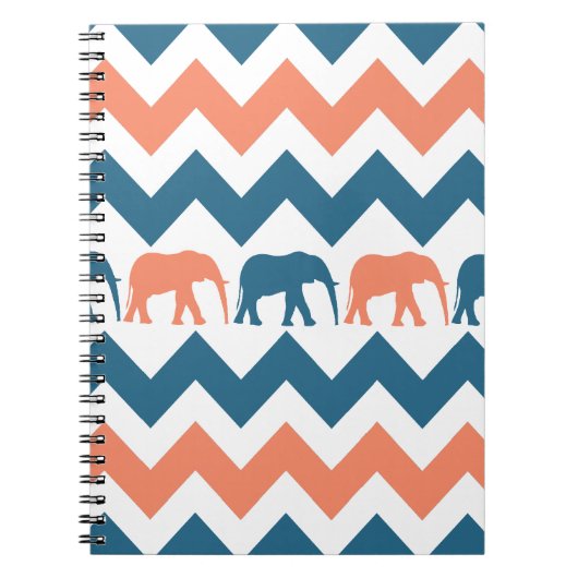 Trendy Chevron Elephants Coral Blue Stripe Pattern Notitieboek (Voorkant)