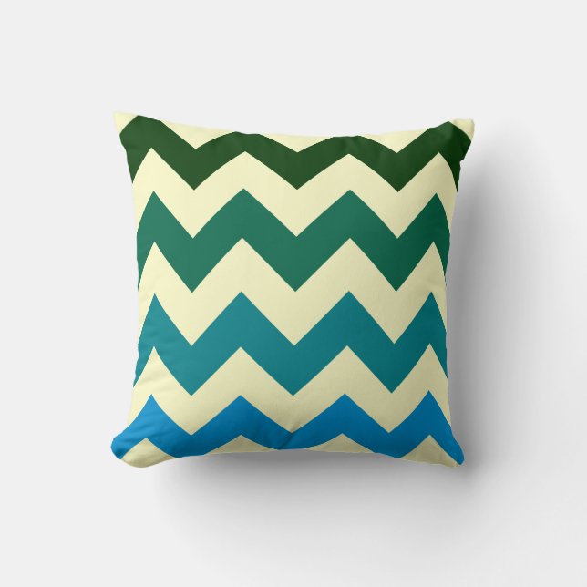 Trendy Chevron geometrie Groene & Blauwe Tonen Kussen (Voorkant)
