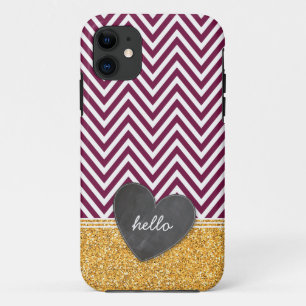 TRENDY chevron krijtbord hart glitter kastanjebrui Case-Mate iPhone Case