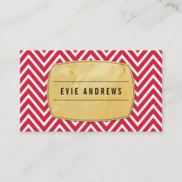 TRENDY chevron patroon gouden folie badge felrood Visitekaartje
