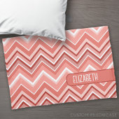 Trendy Chevron Pattern, groot naamblok koraal Kussensloop