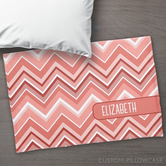 Trendy Chevron Pattern, groot naamblok koraal Kussensloop