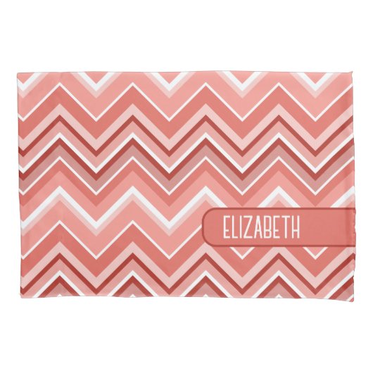 Trendy Chevron Pattern, groot naamblok koraal Kussensloop (Voorkant)