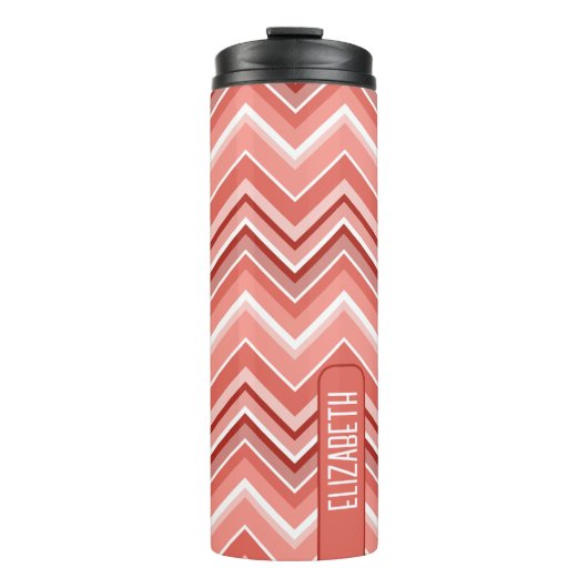 Trendy Chevron Pattern, groot naamblok koraal Thermosbeker (Voorkant)