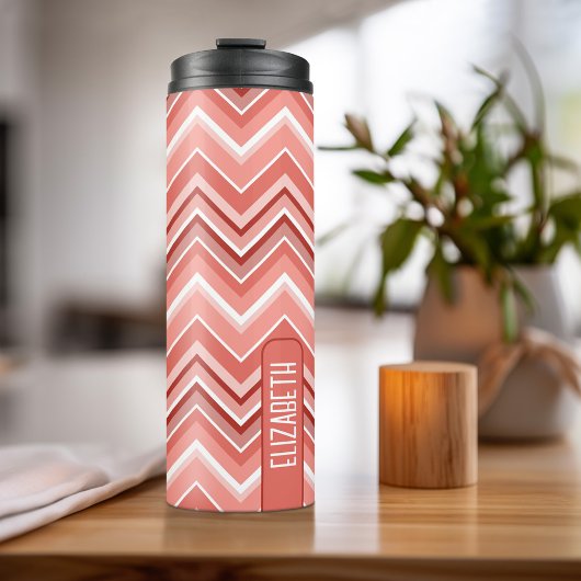 Trendy Chevron Pattern, groot naamblok koraal Thermosbeker