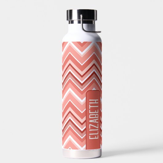 Trendy Chevron Pattern, groot naamblok koraal Waterfles (Links)