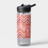 Trendy Chevron Pattern, groot naamblok koraal Waterfles (Links)