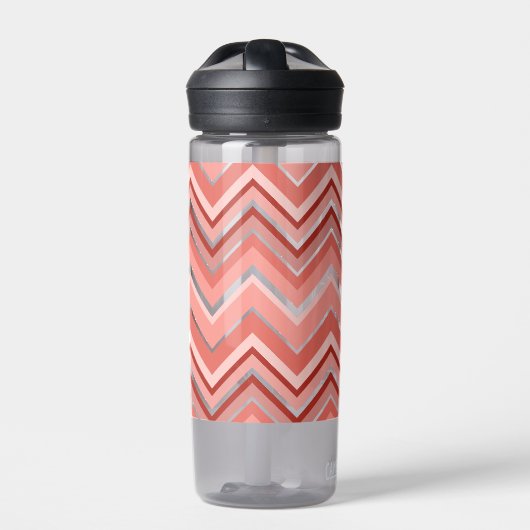 Trendy Chevron Pattern, groot naamblok koraal Waterfles (Voorkant)