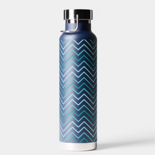 Trendy Chevron Pattern grote naam blok blauwgroen Waterfles (Rechts)