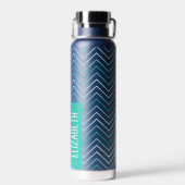 Trendy Chevron Pattern grote naam blok blauwgroen  Waterfles (Achterkant)