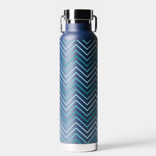 Trendy Chevron Pattern grote naam blok blauwgroen Waterfles (Voorkant)