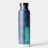 Trendy Chevron Pattern grote naam blok blauwgroen  Waterfles (Links)