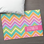 Trendy Chevron Pattern grote naam blokroze groen Kussensloop
