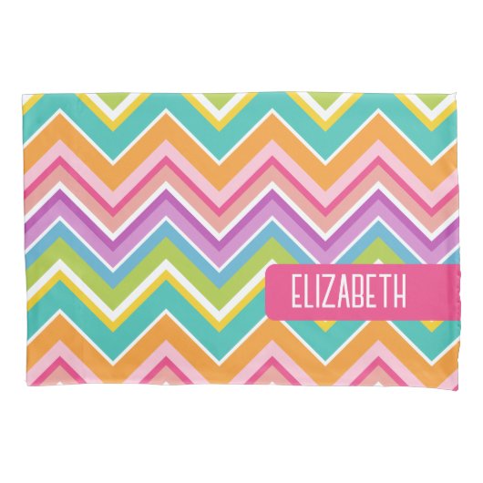 Trendy Chevron Pattern grote naam blokroze groen Kussensloop (Voorkant)