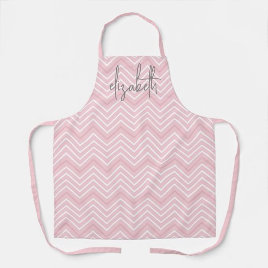 Trendy Chevron Pattern grote scriptnaam geel Schort (Voorkant)