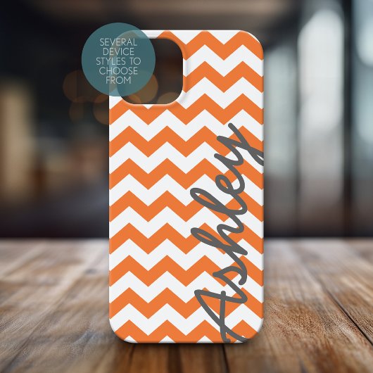 Trendy Chevron Pattern met naam - oranje grijs Case-Mate iPhone Case