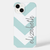 Trendy Chevron Pattern met naam - pastelblauw Case-Mate iPhone Case (Achterkant)