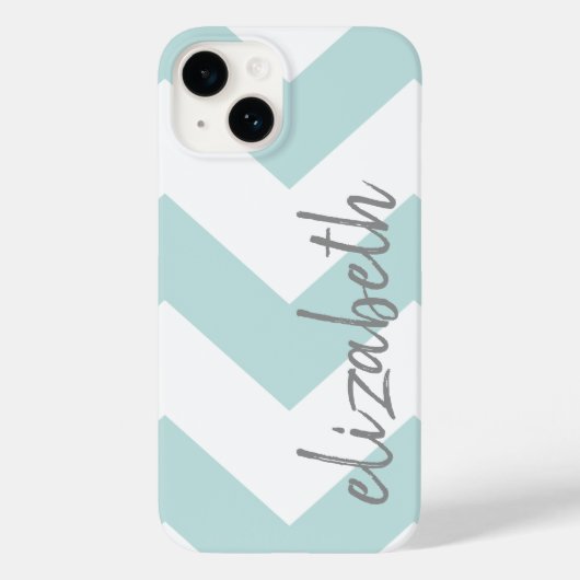 Trendy Chevron Pattern met naam - pastelblauw Case-Mate iPhone Case (Achterkant)