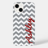 Trendy Chevron Pattern met naam - rood grijs Case-Mate iPhone Case (Achterkant)