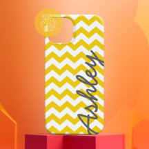 Trendy Chevron Pattern met naam - yellow grijy