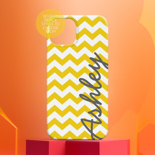 Trendy Chevron Pattern met naam - yellow grijy Case-Mate iPhone Case